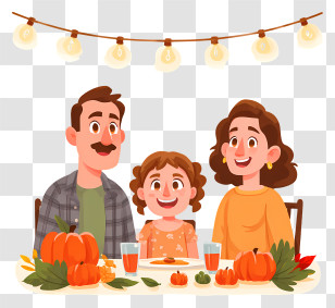 Family Enjoying Thanksgiving Dinner - Happy Family Fall Dinner Transparent PNG