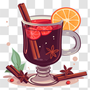 Mulled Wine - Glass Of Mulled Wine With Spices Illustration Transparent PNG
