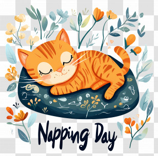 National Napping Day - Sleeping Cat On Napping Day Transparent PNG