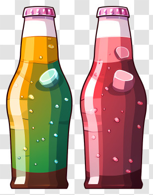 Flat Soft Drink - Vivid Soda Bottles Illustration With Bubbles Transparent PNG