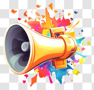 Yellow Megaphone - Yellow Megaphone With Colorful Splashes Transparent PNG