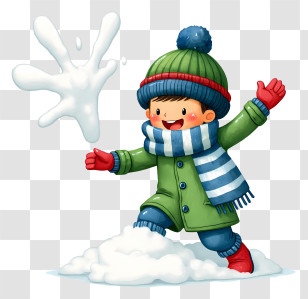 Cartoon Boy Enjoying Winter - Kid Throwing Snowball Transparent PNG