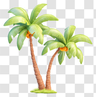Summer Coconut Trees - Tropical Palm Trees Illustration Transparent PNG