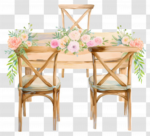 Watercolor Wedding Scene - Chairs And Table Adorned With Flowers Transparent PNG