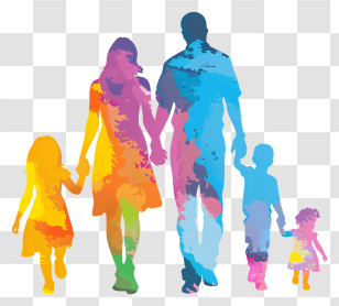 Family - Vibrant Family Watercolor Silhouette Art Transparent PNG