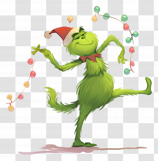 Cartoon Grinch - Green Character Celebrating Christmas With Santa Hat Transparent PNG