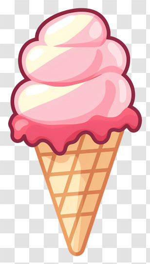 Pink Ice Cream Cone - Pink Ice Cream Cone Illustration Transparent PNG