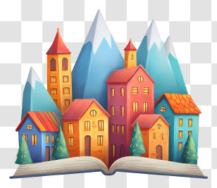 City In Mountains - Colorful Storybook Village Transparent PNG