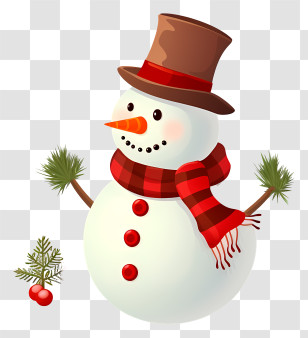 Snowman - Cozy Cartoon Snowman With Hat And Scarf Transparent PNG