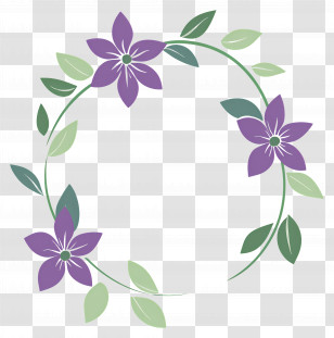 Flower Frame - Purple Floral Circle With Leaves Transparent PNG