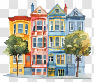 Colorful Houses - Colorful Houses On A Street Transparent PNG