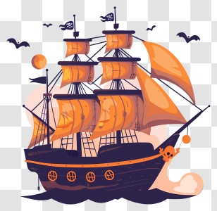 Ship - Illustration Of A Pirate Ship At Sunset Transparent PNG