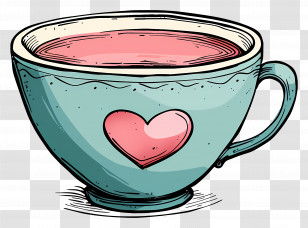 Tea Cup - Heart-Decorated Coffee Cup In Artistic Style Transparent PNG