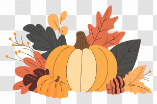 Autumn Harvest - Pumpkin With Autumn Leaves Illustration Transparent PNG