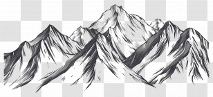Mountain Outline - Sketched Black And White Mountain Range Transparent PNG