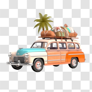 Retro Car - Vintage Family Car With Luggage For Travel Transparent PNG