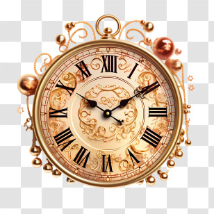 Winter Time - Ornate Vintage Gold Clock With Roman Numerals Transparent PNG