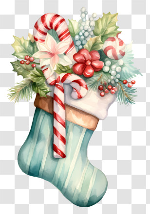 Christmas Stocking - Festive Christmas Stocking With Candy Transparent PNG