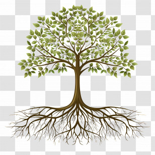 Tree With Roots - Tree With Roots And Green Leaves Transparent PNG