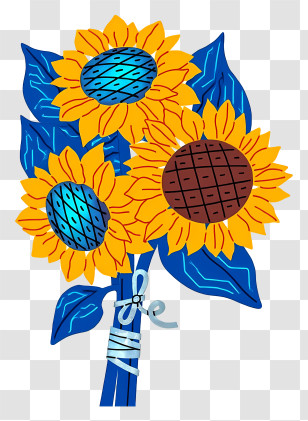 Sunflower Bouquet - Sunflower Bouquet With Blue Leaves Transparent PNG