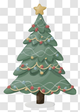 Christmas Tree - Decorated Green Christmas Tree Illustration Transparent PNG