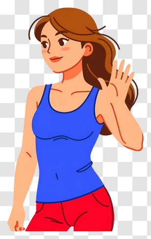 Woman Say Hi - Cartoon Woman Waving In Blue Tank Top Transparent PNG