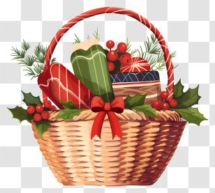 Wicker Basket - Christmas Gift Basket With Decorations Transparent PNG