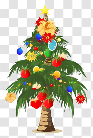 Christmas Tree - Vibrant Tropical-Themed Decorated Christmas Tree Transparent PNG