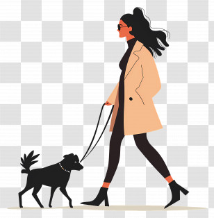 Woman Walking Dog - Woman Walking Dog In Stylish Outfit Transparent PNG