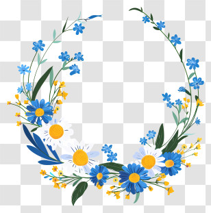 Flower Wreath - Decorative Flower Wreath With Blue Daisies Transparent PNG