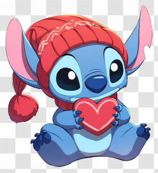 Stitch Love - Blue Alien With Heart And Hat Transparent PNG