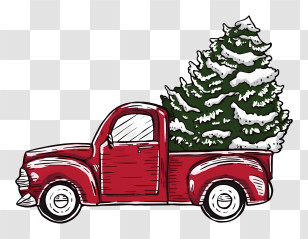 Christmas Tree - Red Truck Carrying Christmas Tree Transparent PNG