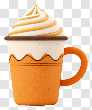 Pumpkin Spice Latte - Cup With Whipped Cream And Orange Design Transparent PNG
