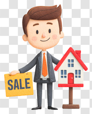 Businessman Holding House For Sale - Real Estate Agent With Sale Sign Transparent PNG
