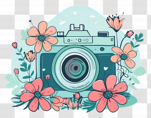Cartoon Camera - Camera With Floral Decoration Transparent PNG