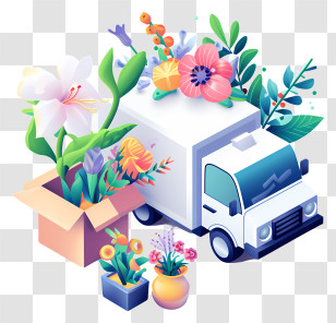Flower Delivery - Truck With A Delivery Of Beautiful Flowers Transparent PNG