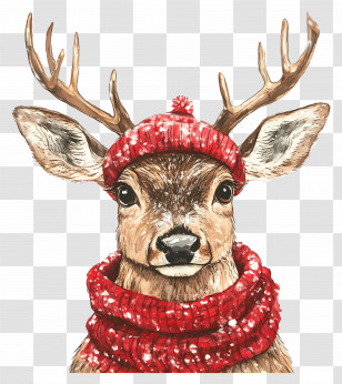 Christmas Deer - Festive Reindeer Wearing A Red Scarf Transparent PNG