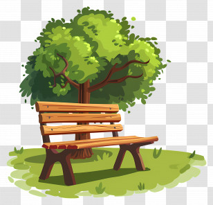 Wooden Bench - Wooden Bench Under A Tree In A Park Transparent PNG