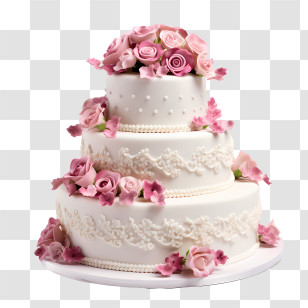 Wedding Cake - Elegant White Wedding Cake With Pink Roses Transparent PNG
