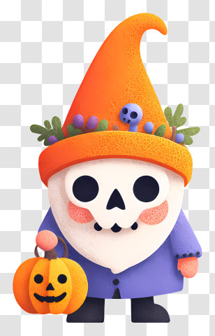 Halloween Skull Gnome - Skeleton Gnome With Pumpkin Transparent PNG