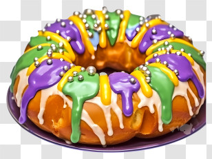 Cake - Colorful Mardi Gras King Cake Transparent PNG