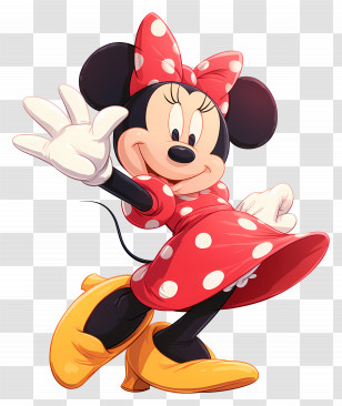 Minnie Mouse - Cartoon Mouse Waving In Red Polka Dot Dress Transparent PNG