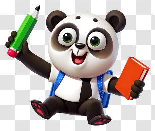 Panda For School - Panda Student With Giant Pencil Transparent PNG