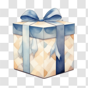 Watercolor Gift Box
 - Elegant Gift Box With Blue Ribbon Detail Transparent PNG