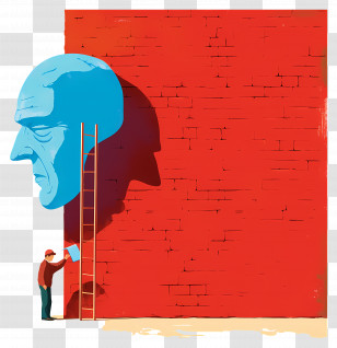 Painter Painting - Blue Head Sculpture On Red Wall Art Transparent PNG