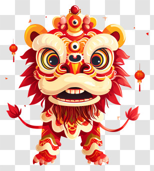 Chinese New Year - Vibrant Red Chinese Lion Dance Costume Transparent PNG