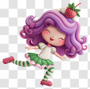Strawberry Shortcake - Strawberry Girl With Curly Hair Transparent PNG