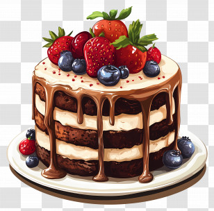 Cake Drawing - Delicious Chocolate Cake With Mixed Berries Transparent PNG