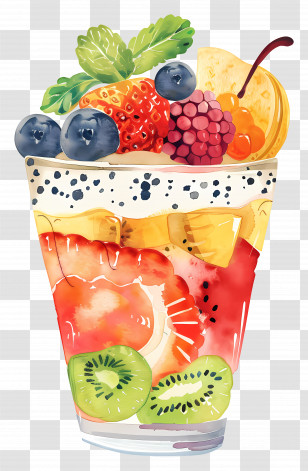 Fruit Parfait - Colorful Fruit Parfait Illustration With Berries Transparent PNG