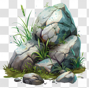 Stones With Grass - Rock With Greenery Illustration Transparent PNG